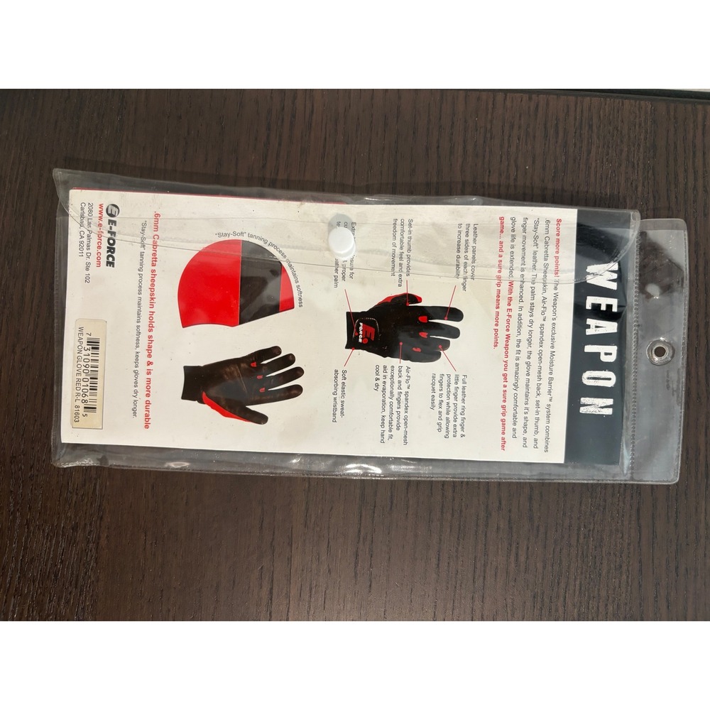 E-Force Weapon Racquetball Glove Mens Large Red Black Cabretta Leather Grip - Picture 3 of 4